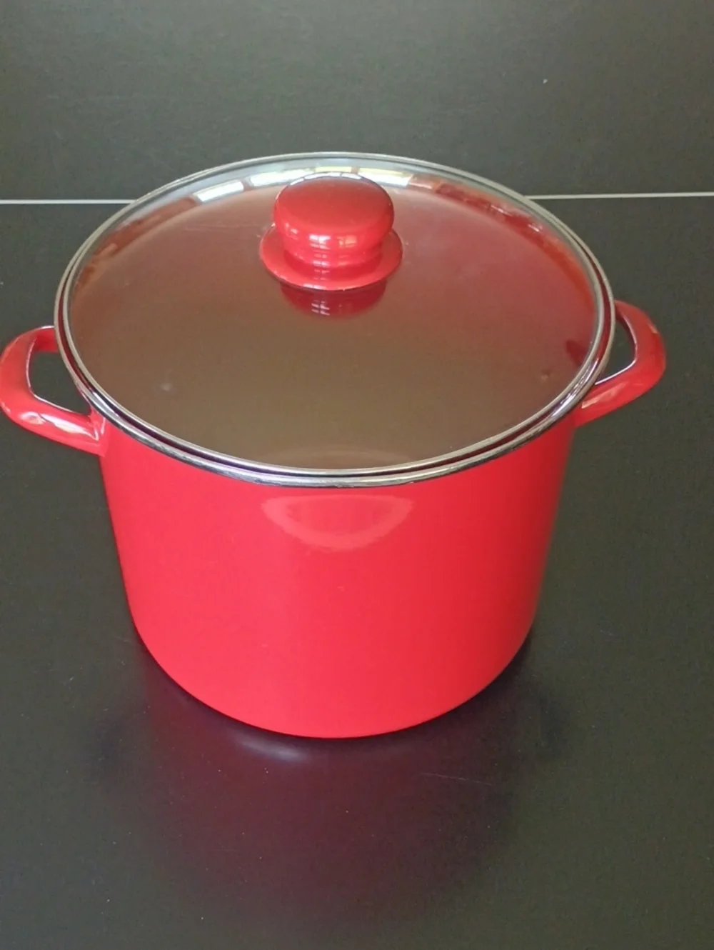 Red Enamel Stockpot with Glass Lid - Classic Cookware Canning Soup 10+Quart